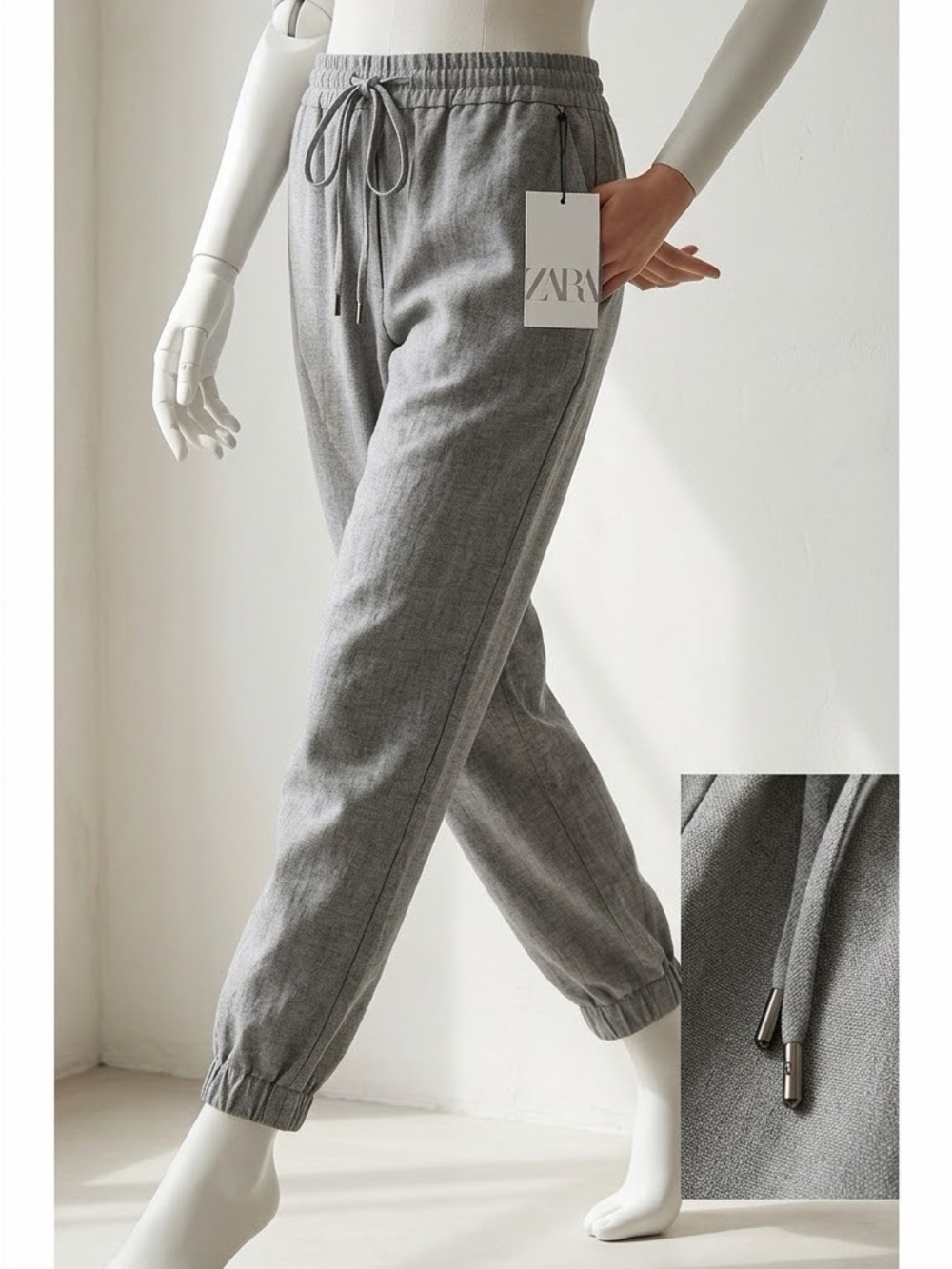 ZARA Grey Elastic Waist Drawstring Jogger Pants Size XL⁠